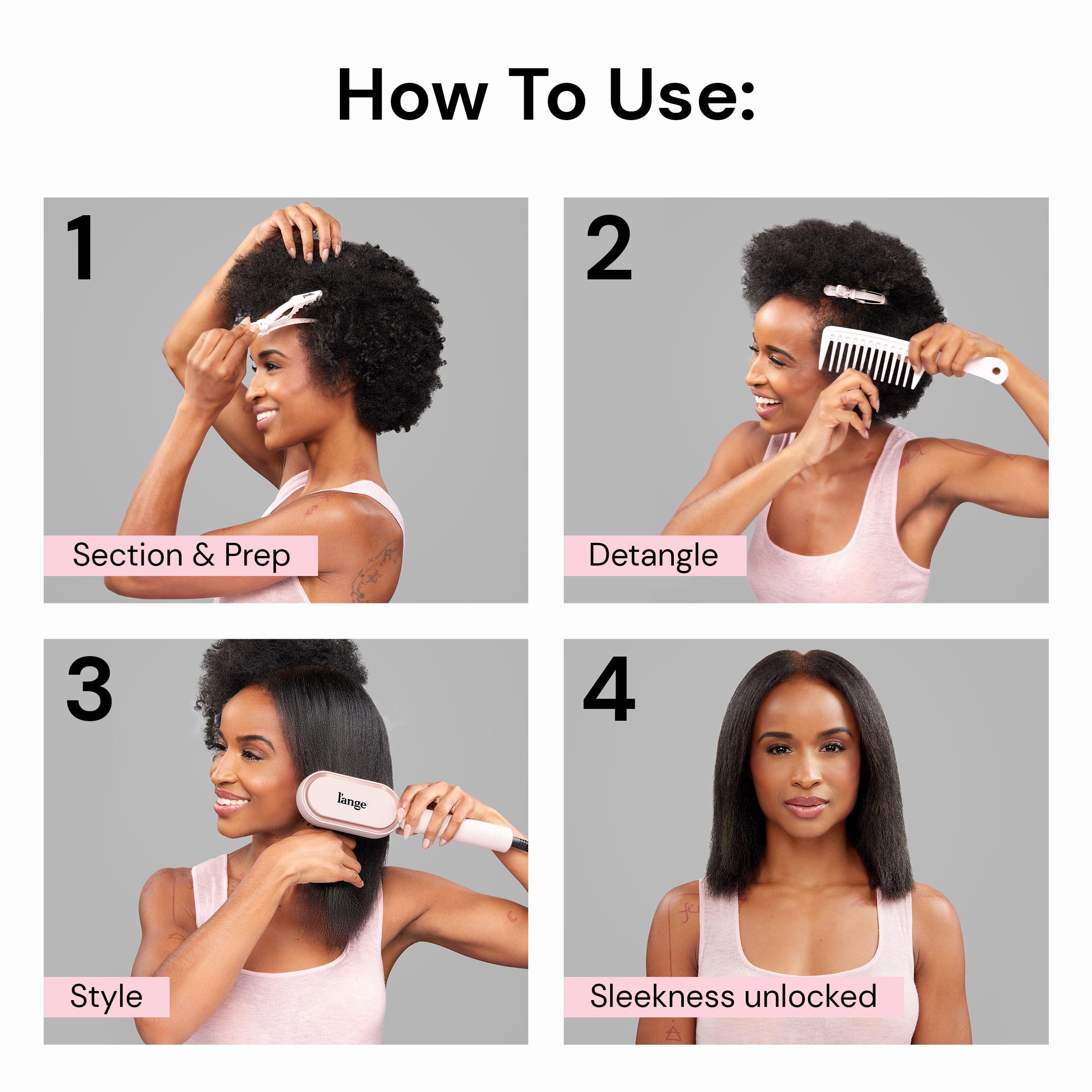 L'ANGE HAIR Mane Pass shows adjustable heat settings for versatile hair types.