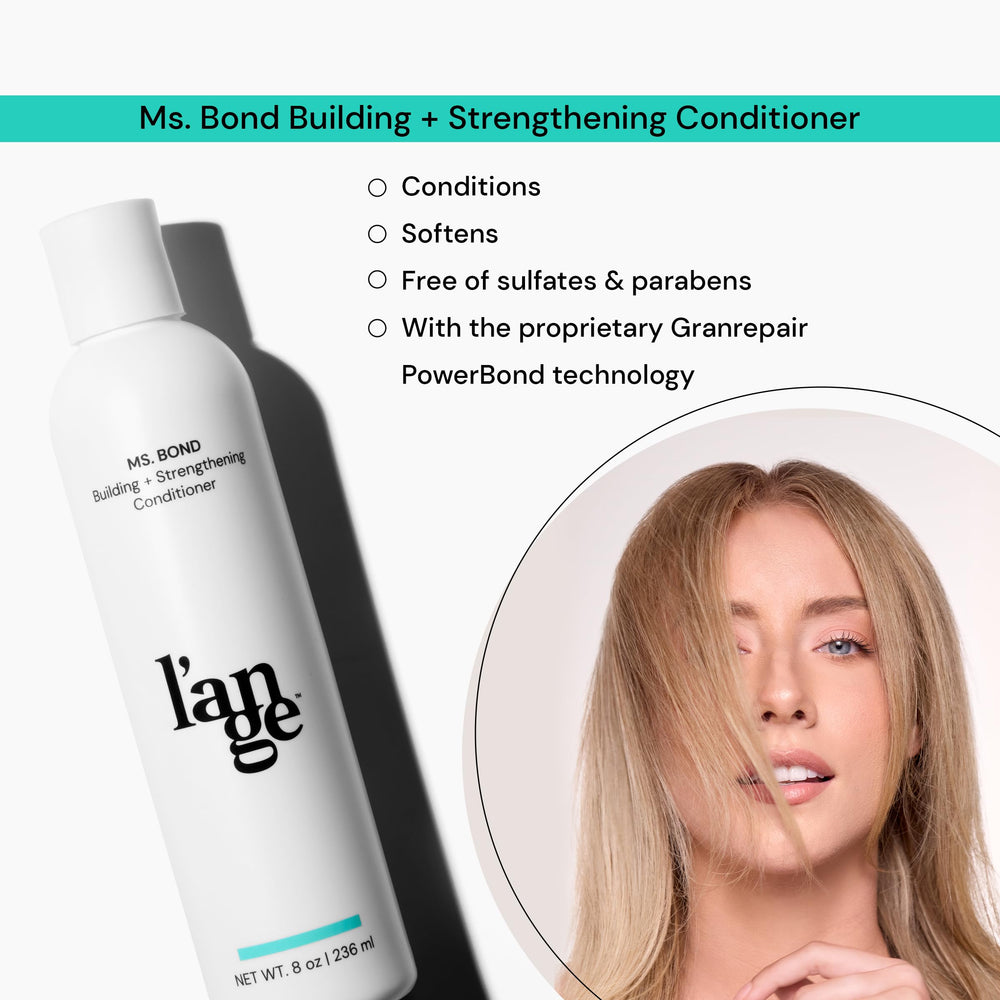 L'ANGE HAIR Ms. Bond conditioner pump dispenses nourishing formula for damaged hair.