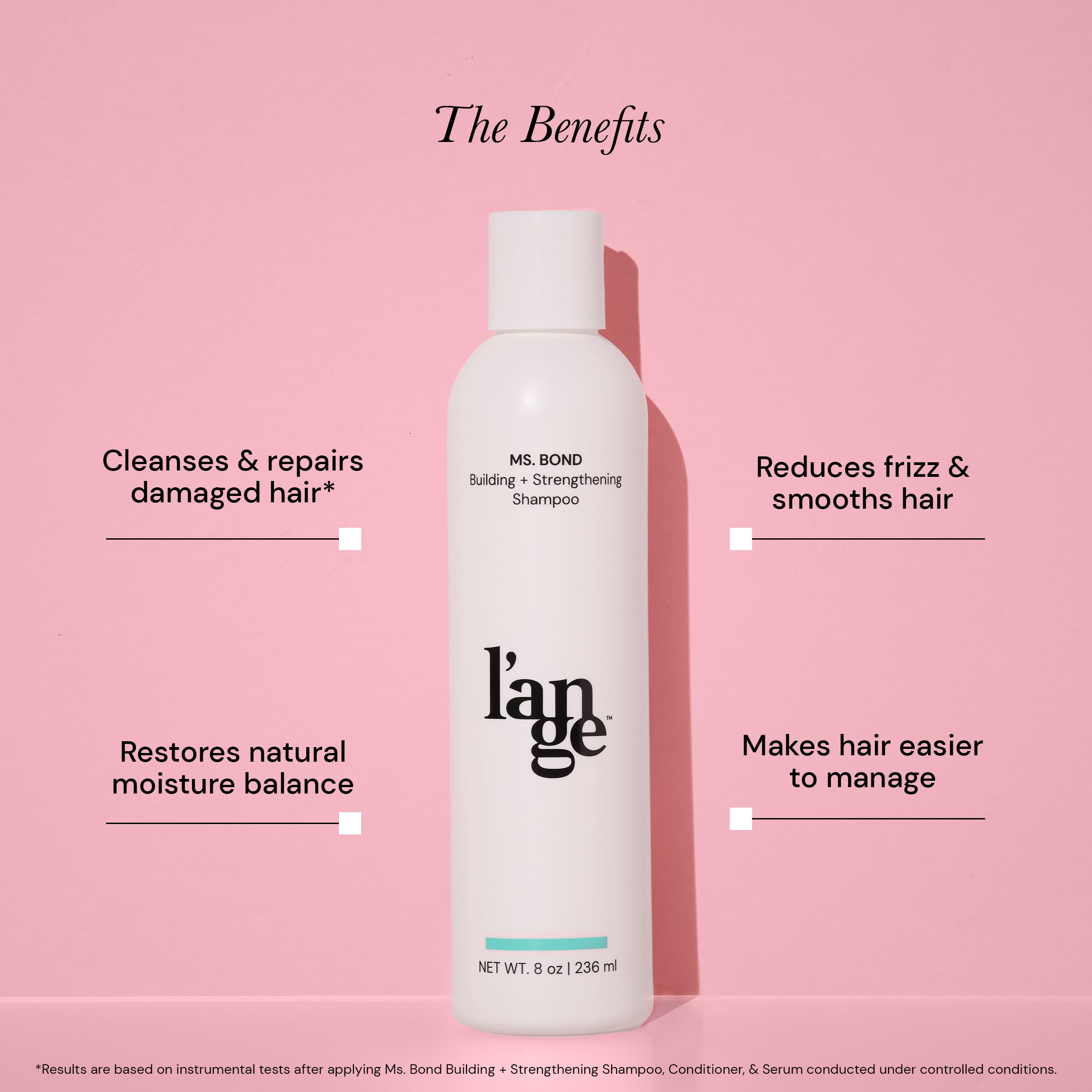 L'ANGE HAIR Ms. Bond Shampoo closeup ingredient glow emphasizes nourishing hydration.