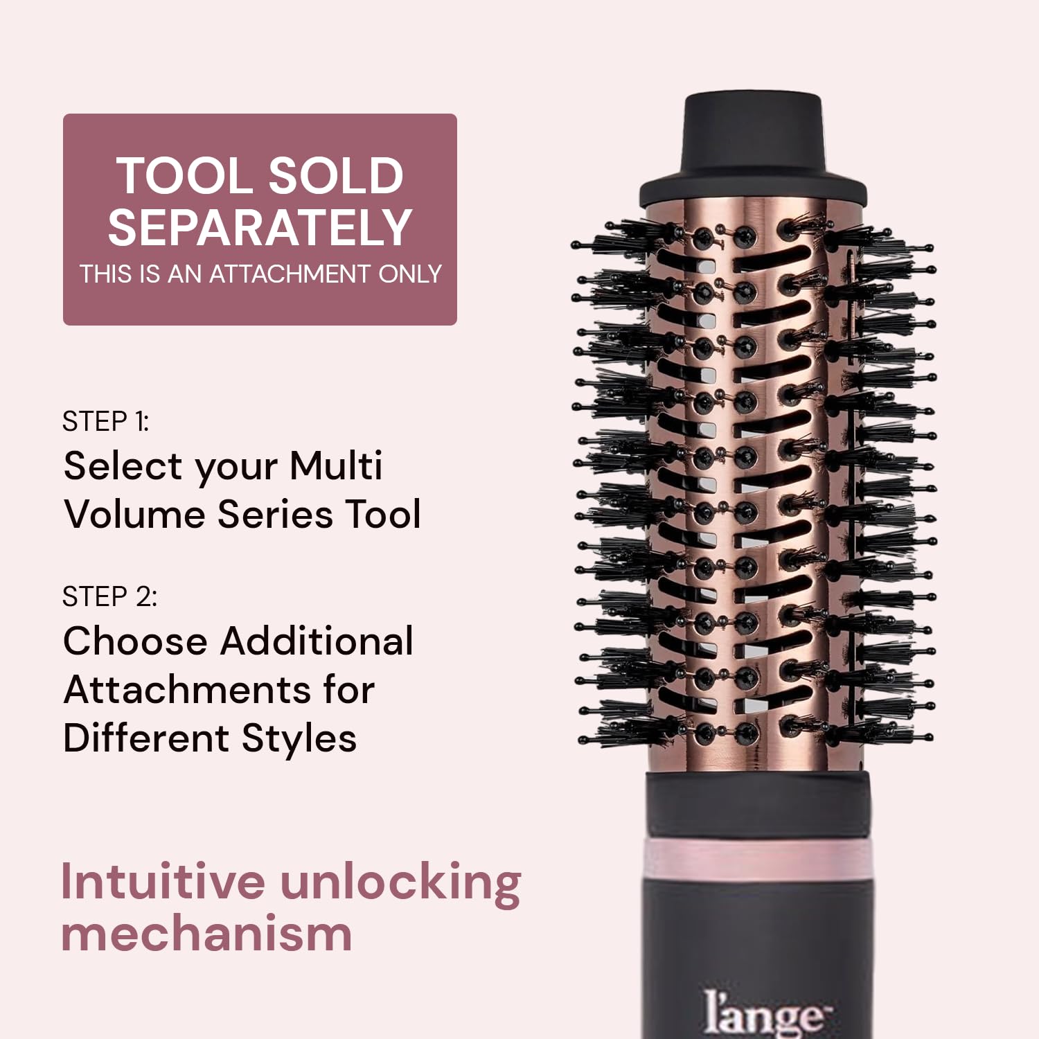 L'ANGE HAIR multi-volume attachment 43mm on-hair styling demonstrates volumizing and frizz-reducing performance