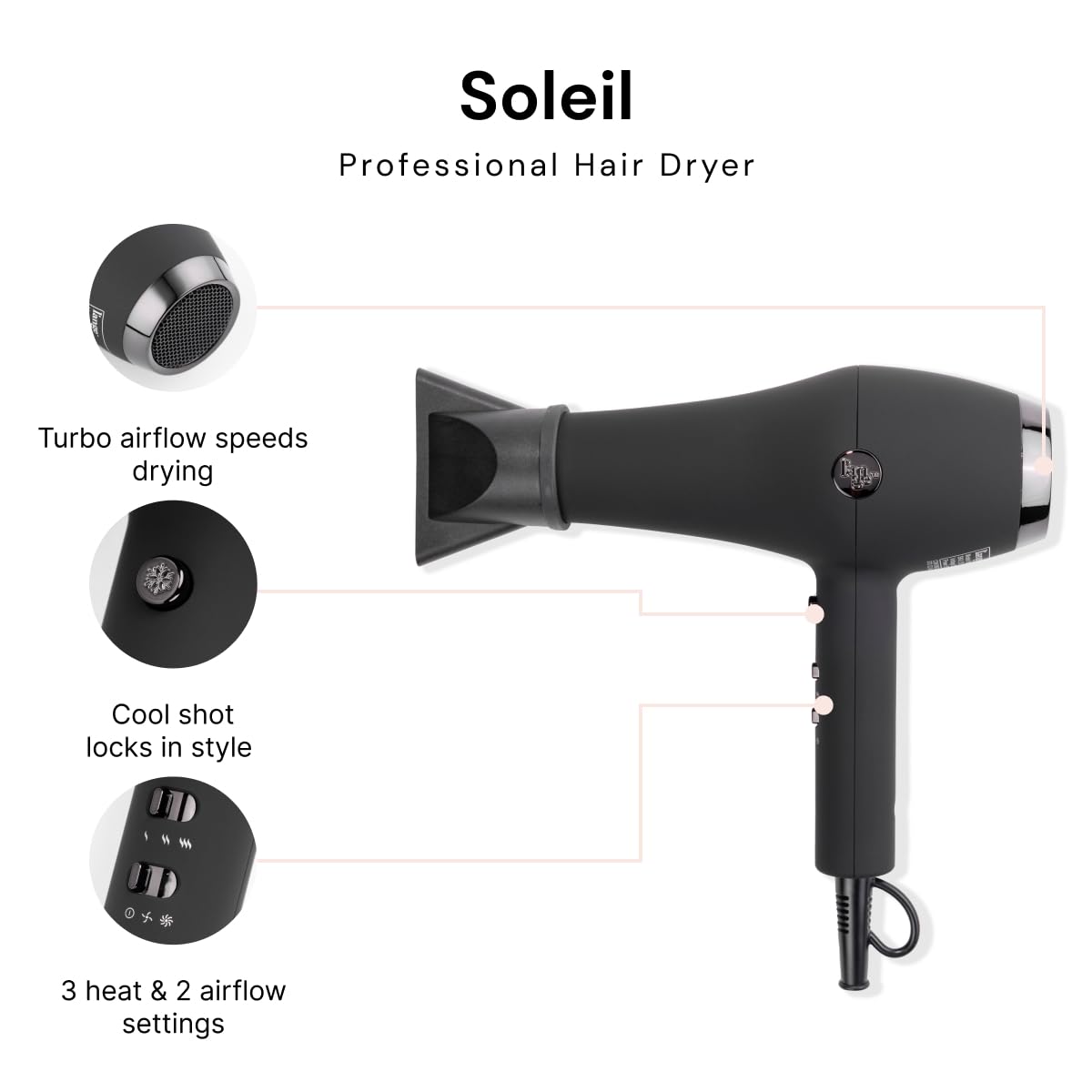 L'ANGE HAIR Soleil dryer with concentrator attachment for precise styling.