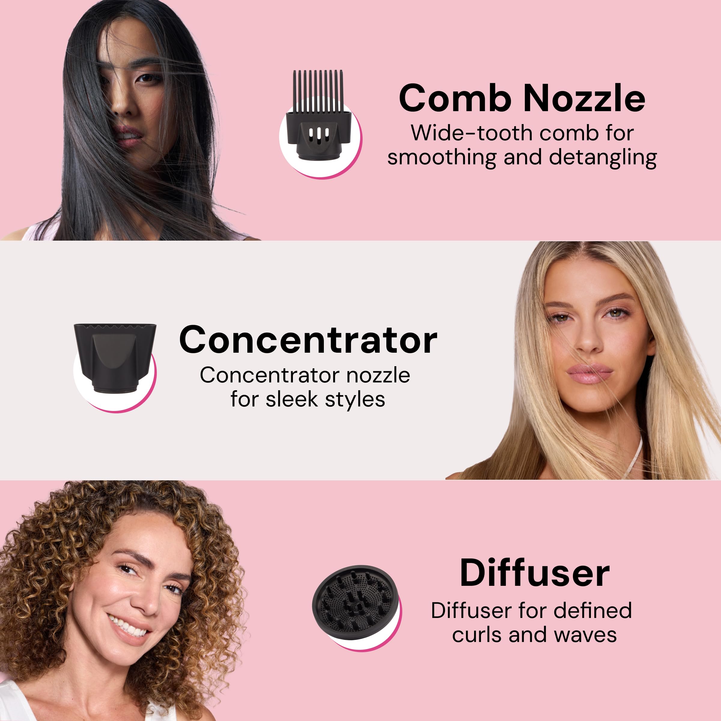 L'ANGE HAIR PowerStyle Ionic Turbo Dryer cool shot button in action helps lock style