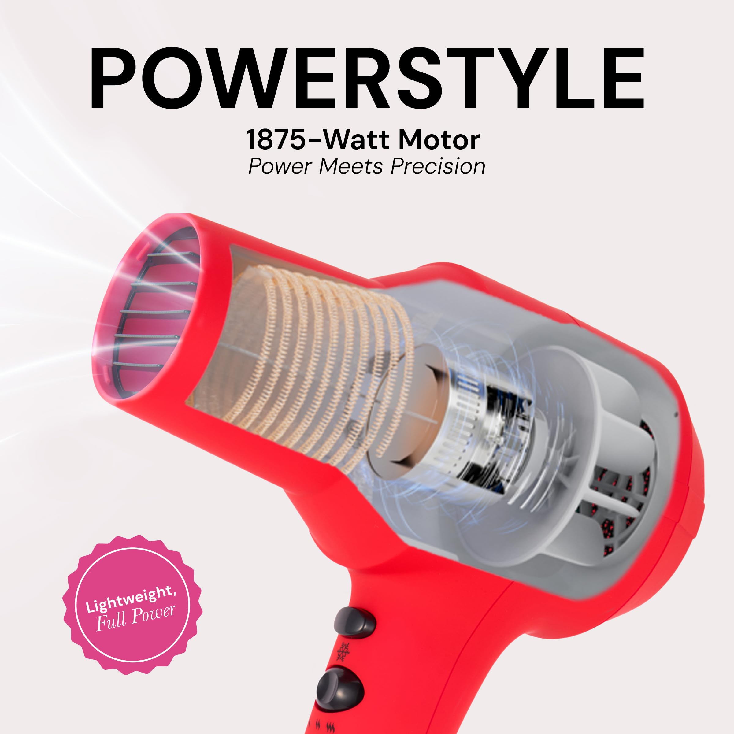 L'ANGE HAIR PowerStyle Ionic Turbo Dryer settings panel enabling customized heat and speed
