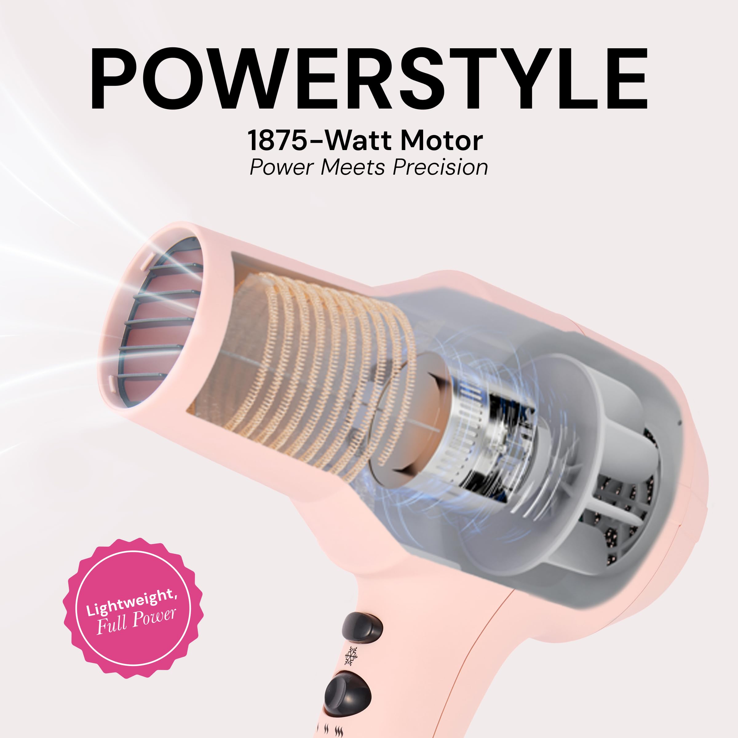 L'ANGE HAIR PowerStyle Ionic Turbo Hair Dryer includes attachments for customized finishes.