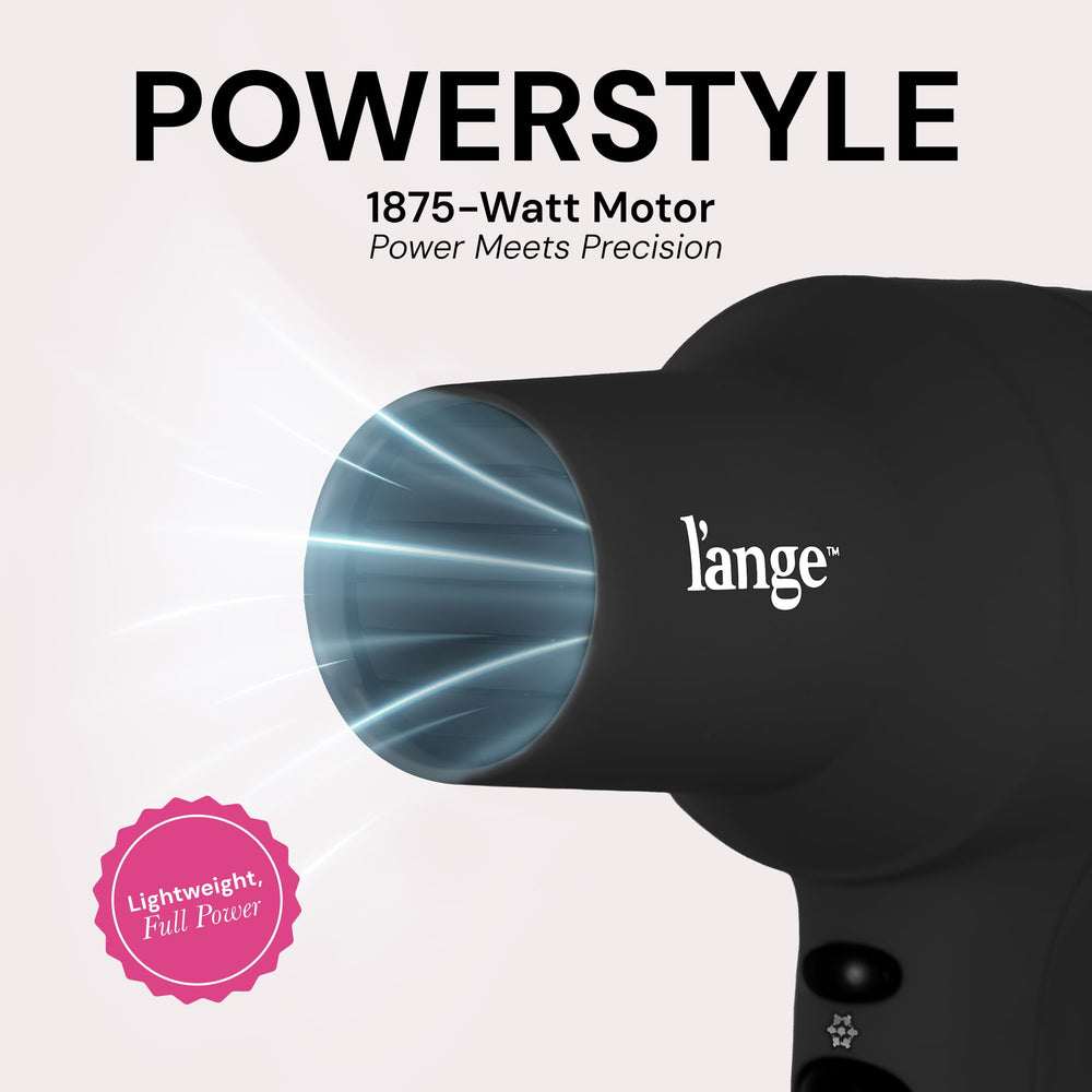 L'ANGE HAIR PowerStyle Ionic Turbo Hair Dryer attachments included for versatile finishes.