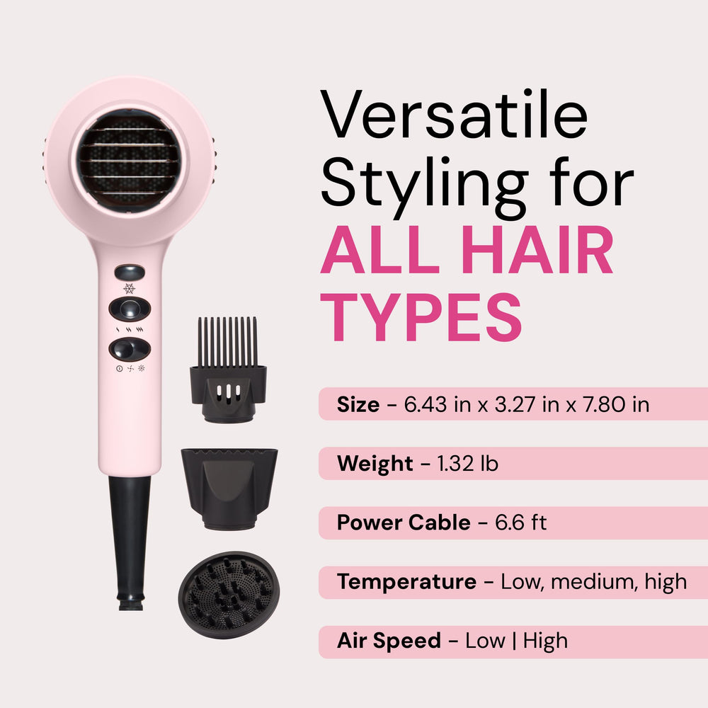 L'ANGE HAIR PowerStyle Ionic Turbo Hair Dryer blush finish adds premium styling appeal.