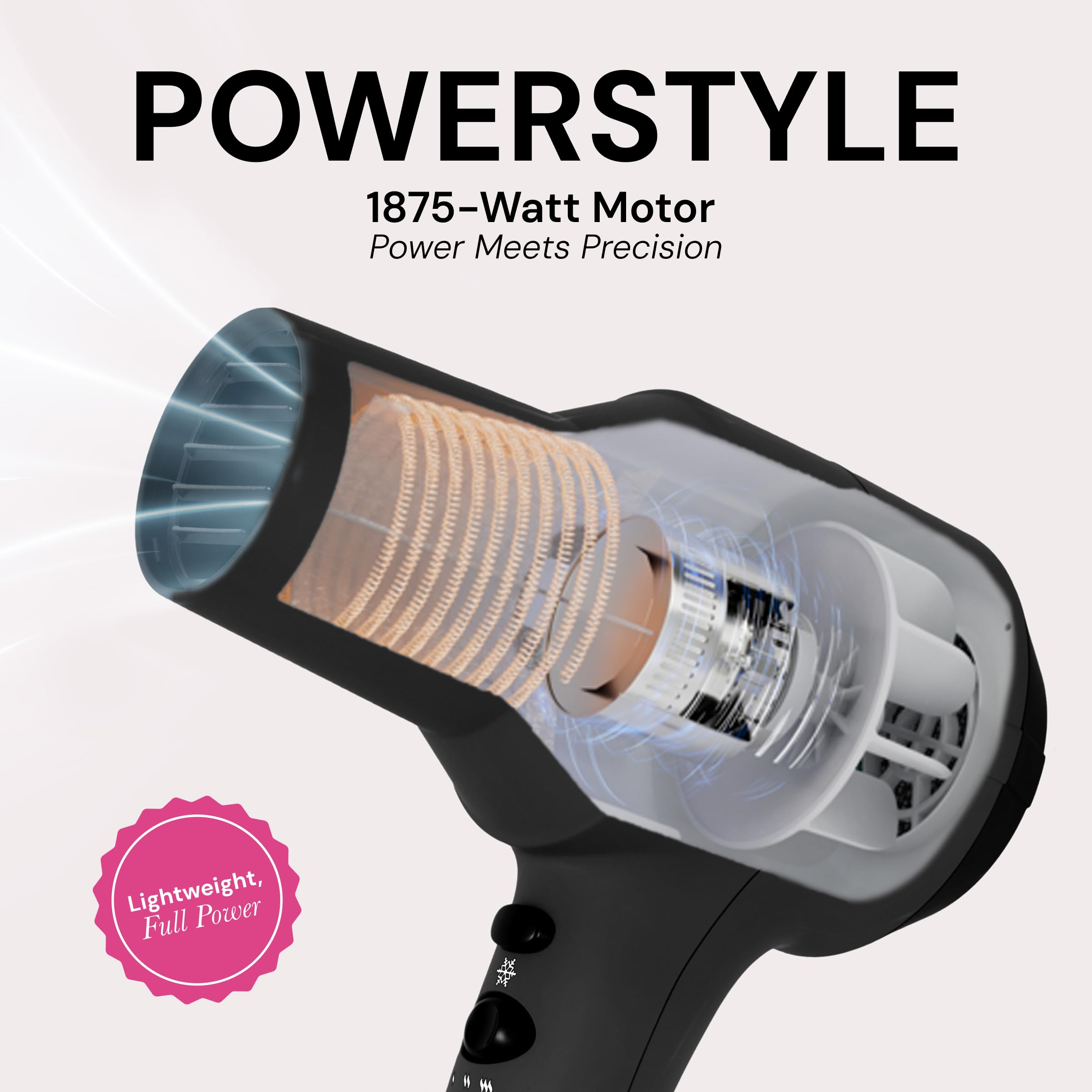 L'ANGE HAIR PowerStyle Ionic Turbo Hair Dryer compact design enables comfortable styling.