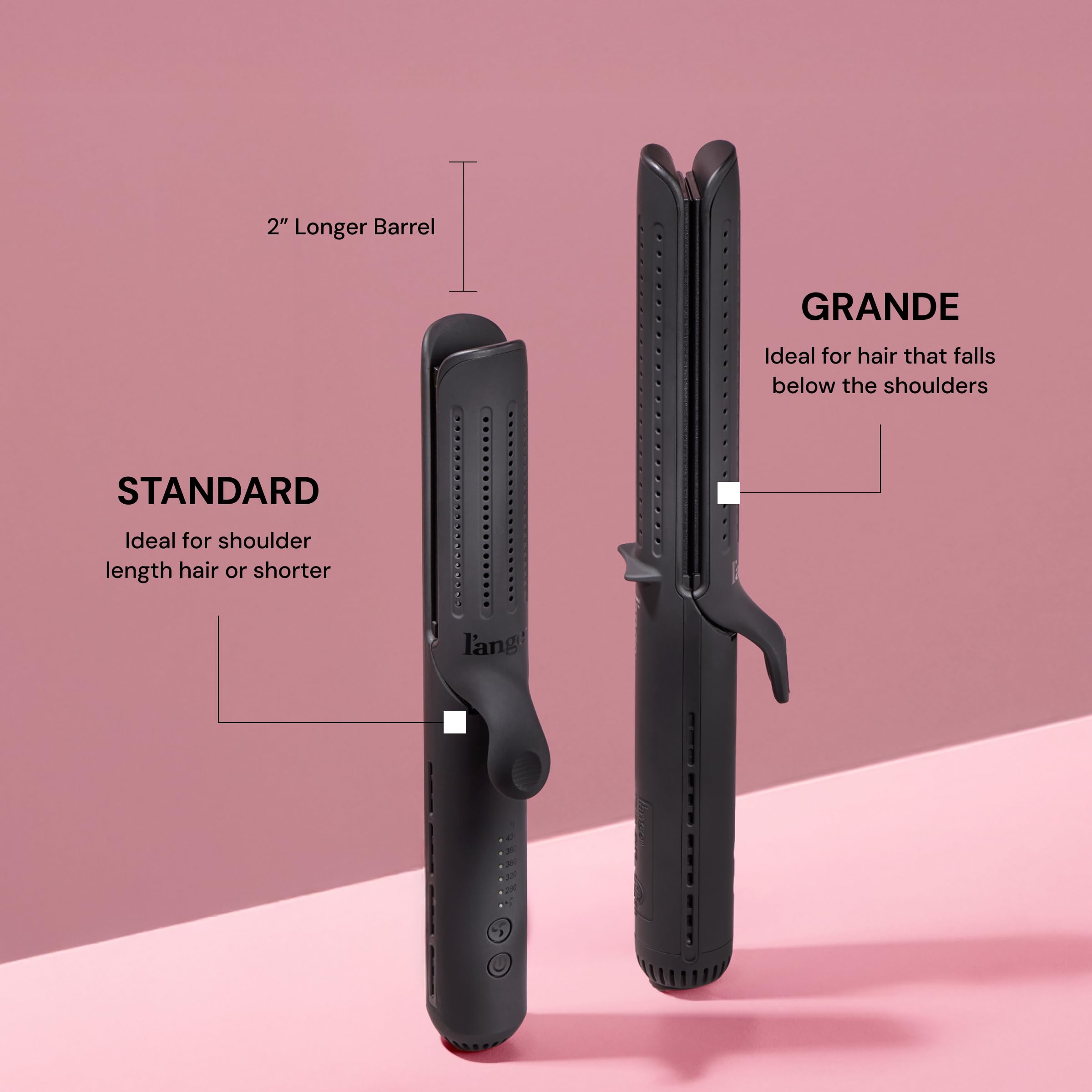 L'ANGE HAIR Le Duo Grande plates close-up highlights even heat distribution for crease-free styling.