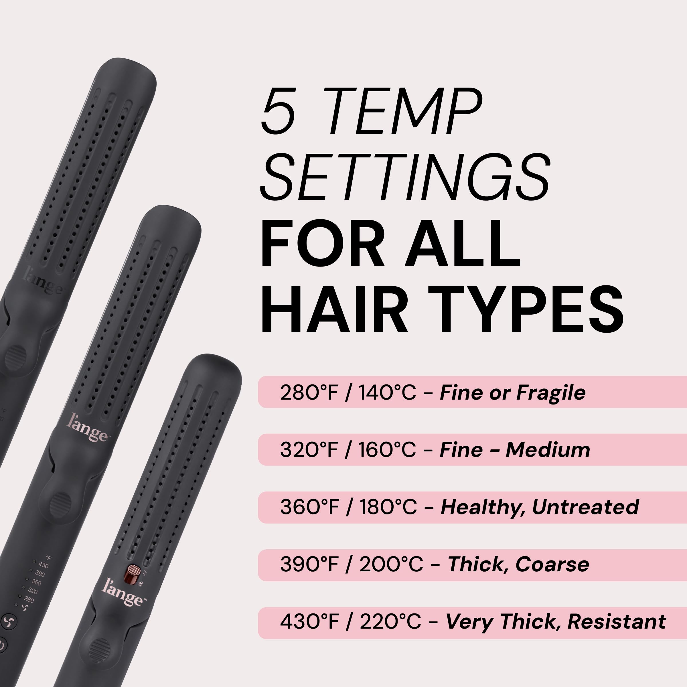 L'ANGE HAIR Le Duo flat iron focus for sleek straight styling with titanium plates.