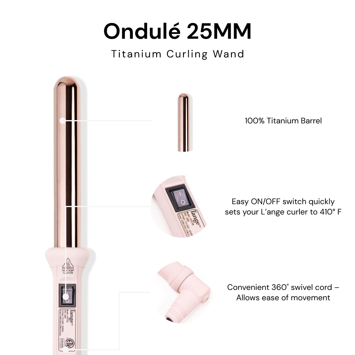 L'ANGE HAIR Ondulé 32mm titanium barrel closeup featuring looser glamorous waves
