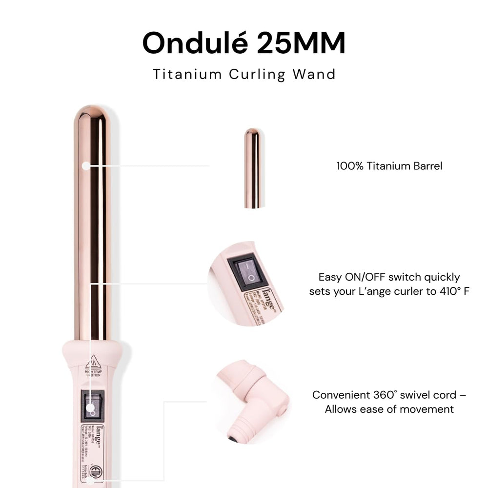 L'ANGE HAIR Ondulé 32mm titanium barrel closeup featuring looser glamorous waves