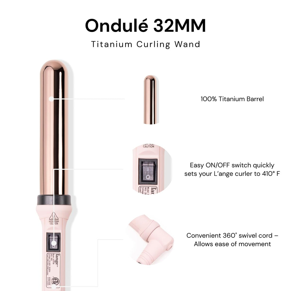 L'ANGE HAIR Ondulé 32mm curler in use showing easy styling with swivel cord.