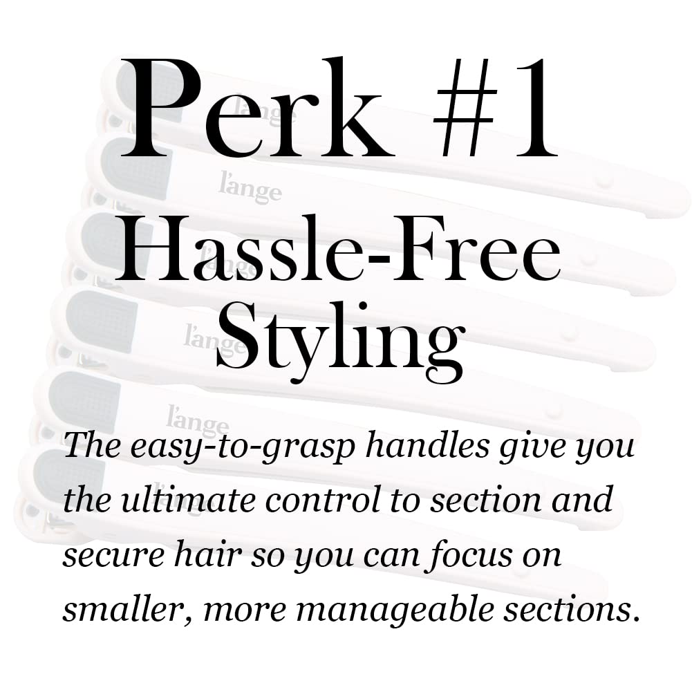 L'ANGE HAIR clips in action during a precise blowout showing secure grip.