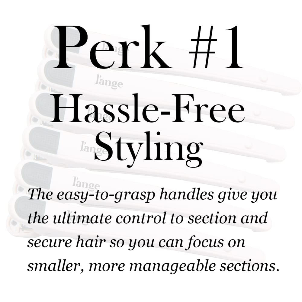 L'ANGE HAIR clips in action during a precise blowout showing secure grip.