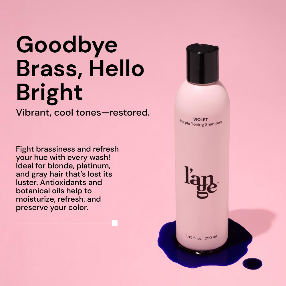 lange-hair violet-purple-toning-shampoo-label-closeup highlights violet pigments for cool-toned results.
