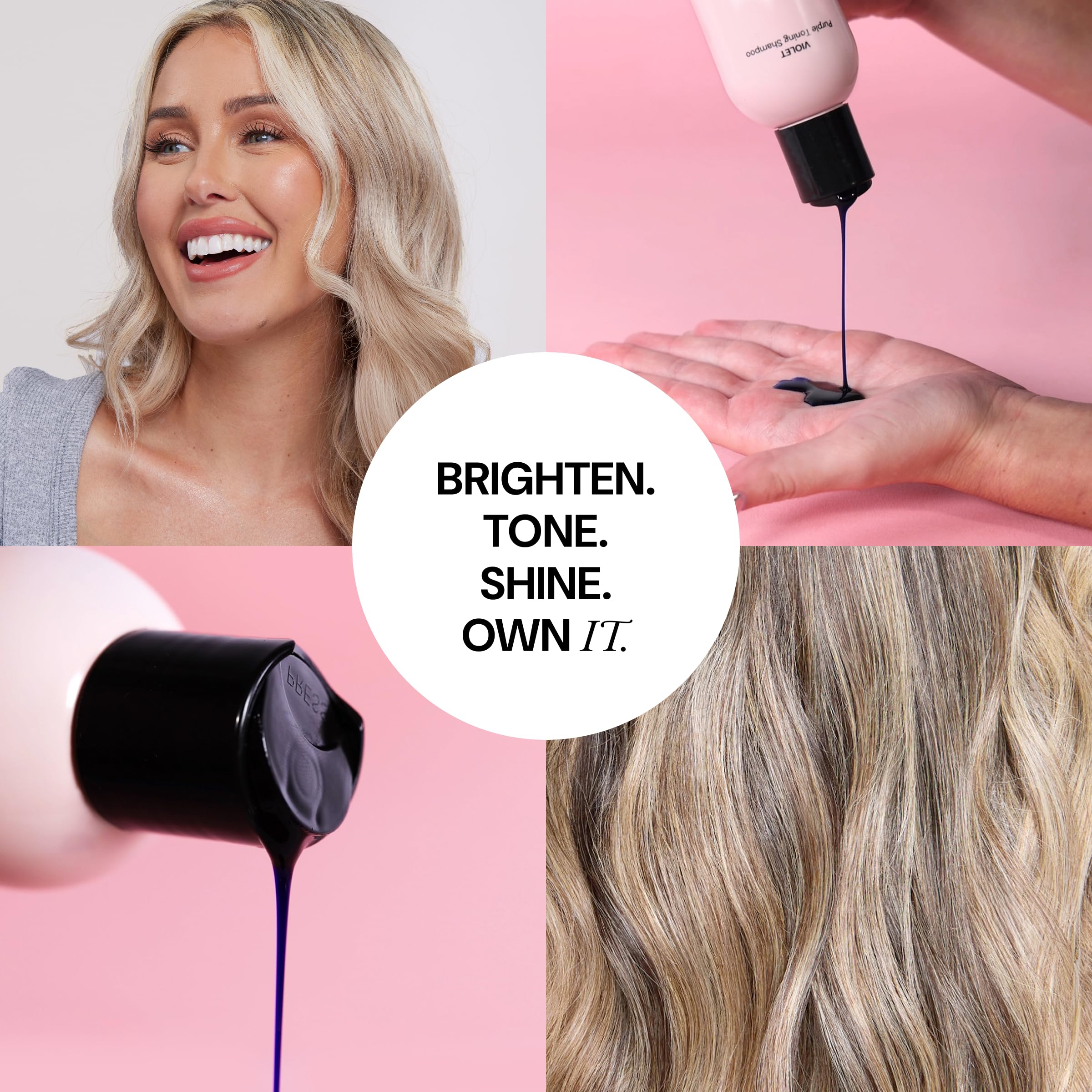 lange-hair violet-toning-shampoo-swatches demonstrates neutralizing yellow and orange tones on hair.