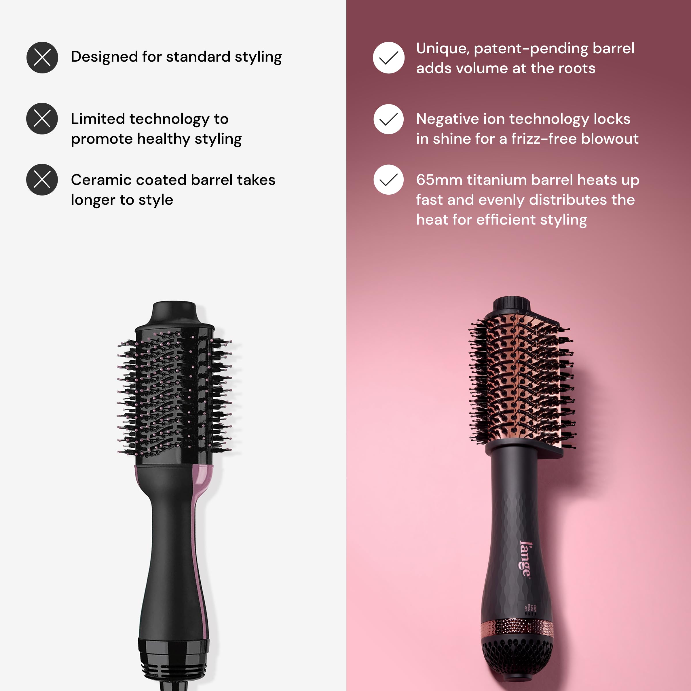 L'ANGE HAIR Le Volume Elevé 2-in-1 dryer brush dries and styles in one pass