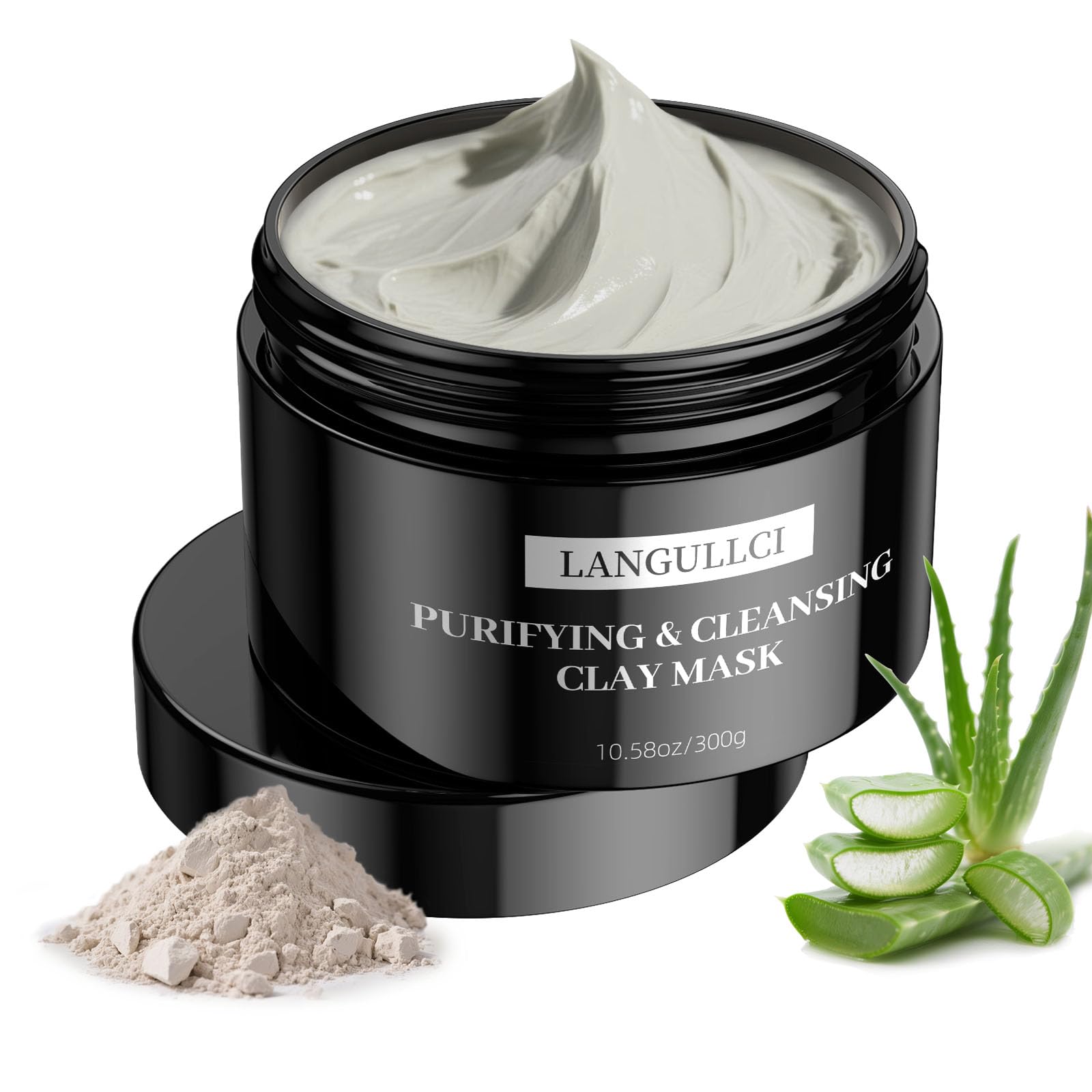 LANGULLCI purifying kaolin clay mask jar close-up for deep cleansing