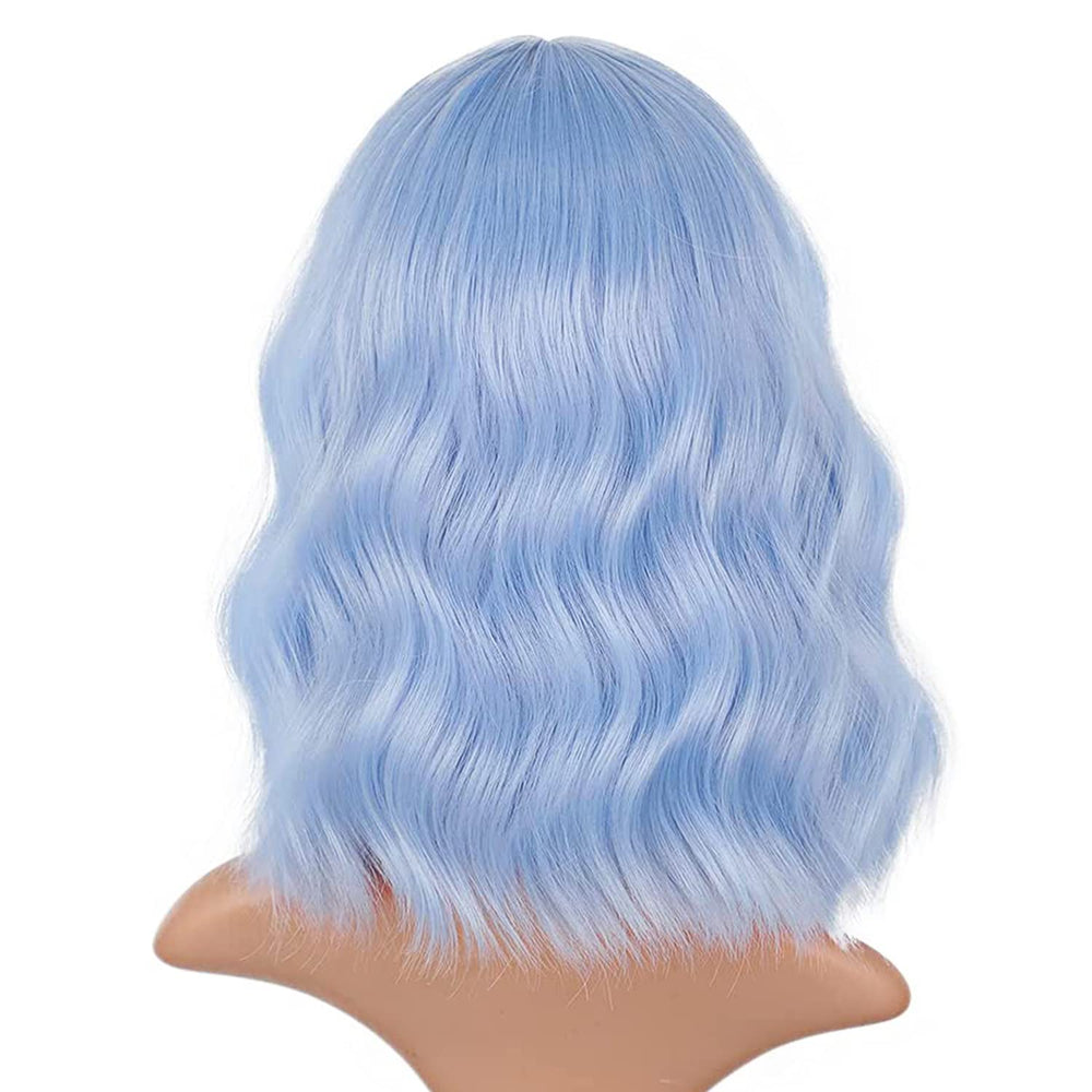 LANICE light blue short bob wig back view reveals voluminous curls and natural fall.