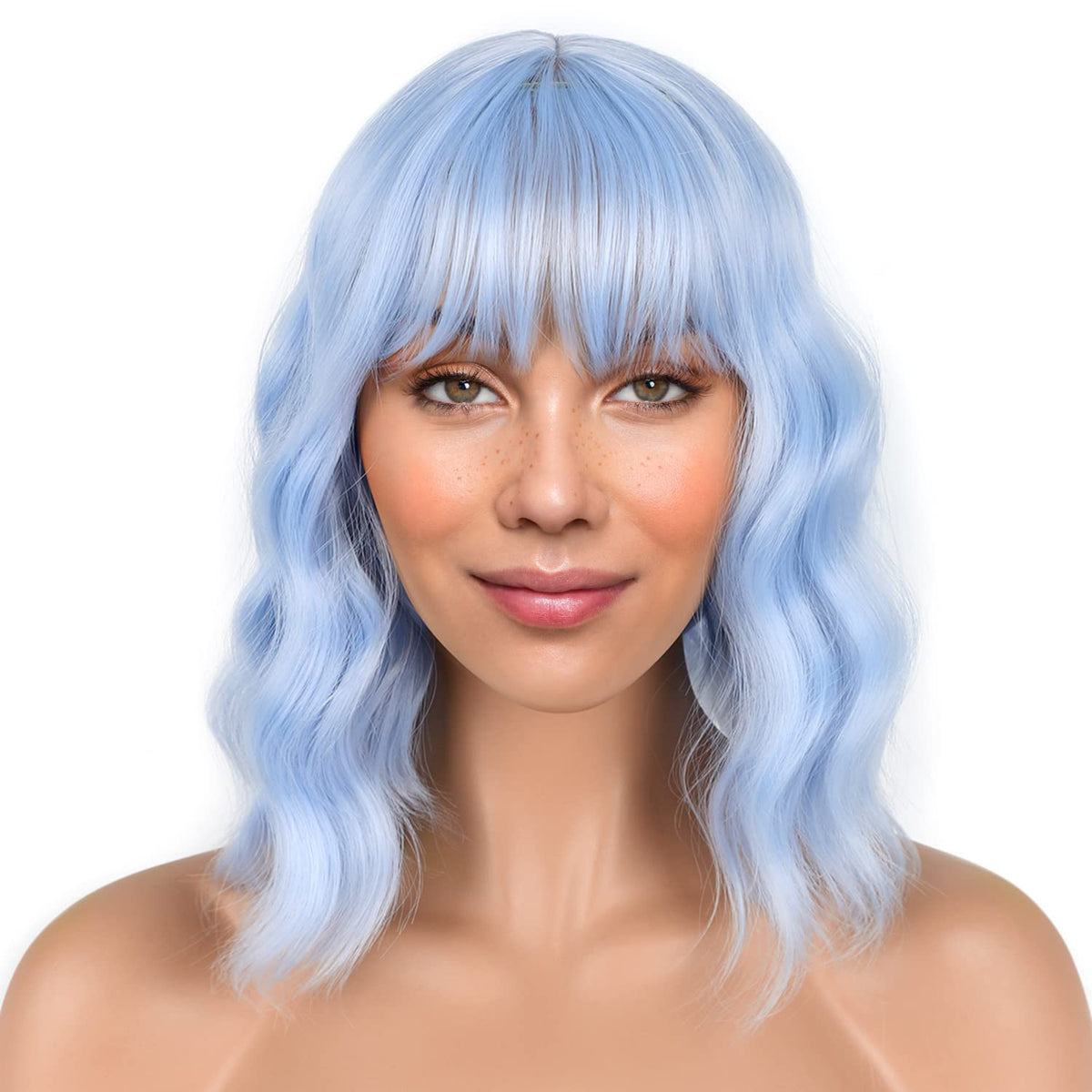 LANICE light blue short bob wig front view for cosplay and everyday styling.