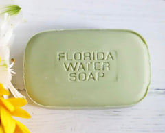 Lanman & Kemp Florida Water soap bar in hand showing rich lather and refreshing scent.