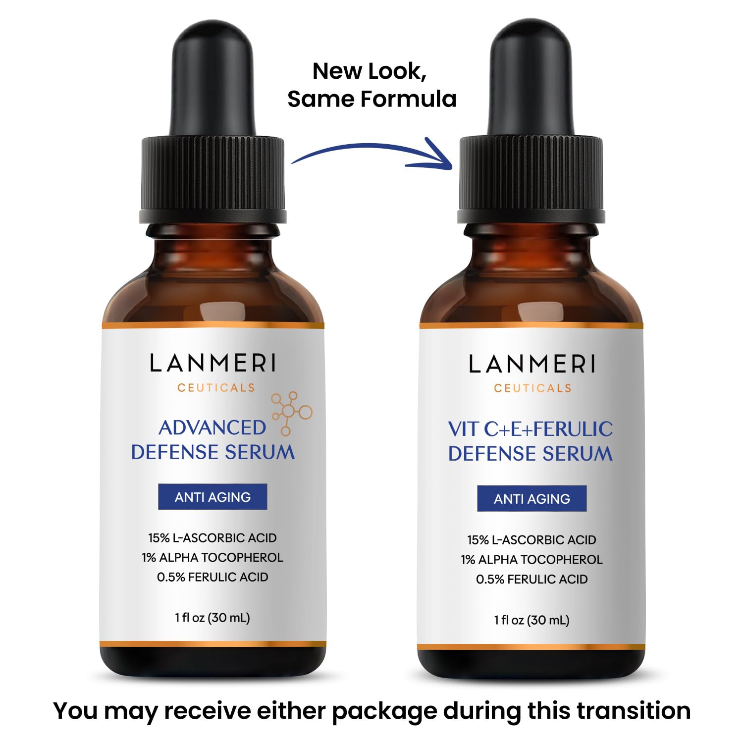 Lanmeri Ceuticals amber bottle closeup signals oxidation resistance and preserved potency.