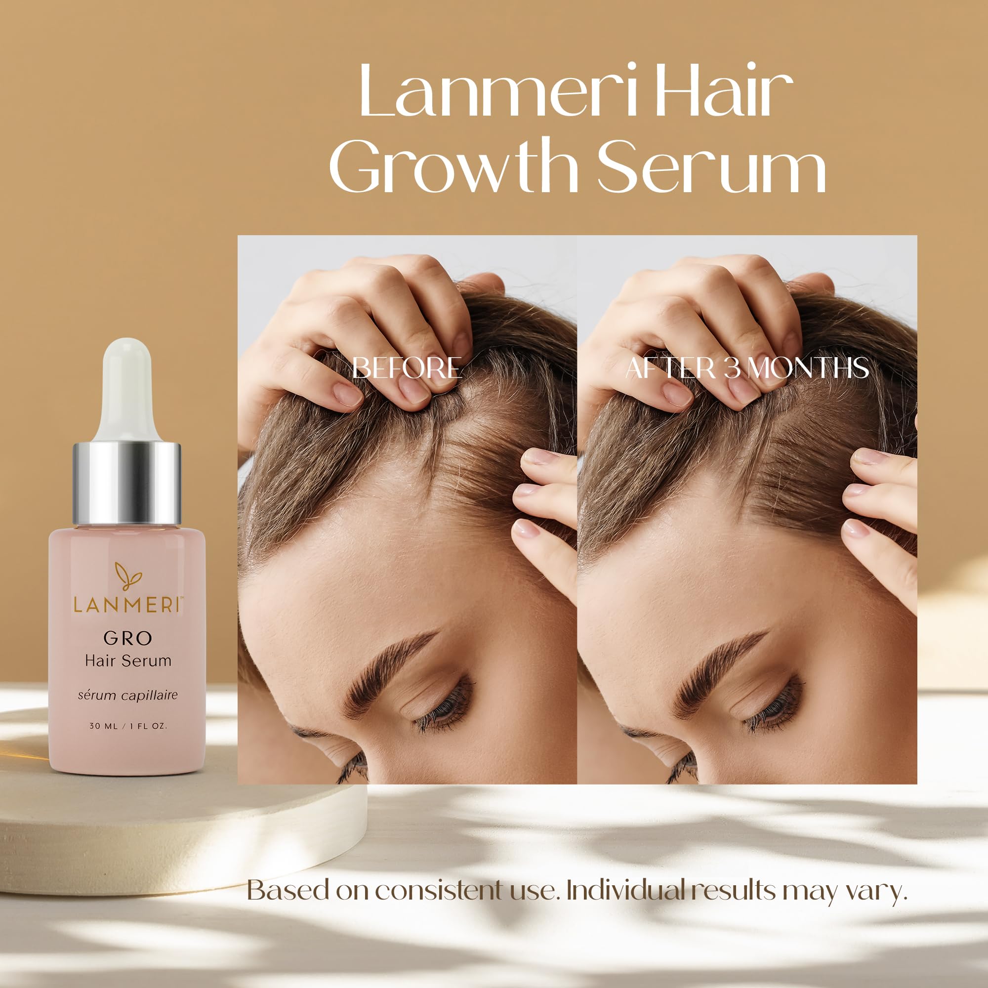 Lanmeri serum dropper closeup enables precise scalp application for targeted care