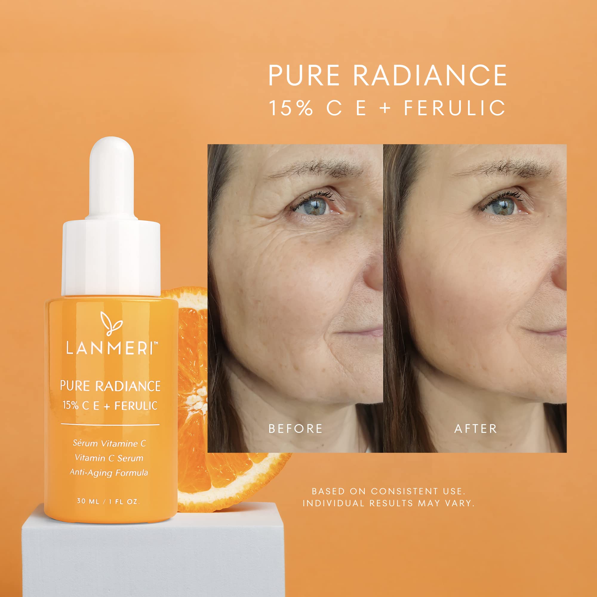 Lanmeri vitamin c serum application on cheek for smooth, hydrated skin.