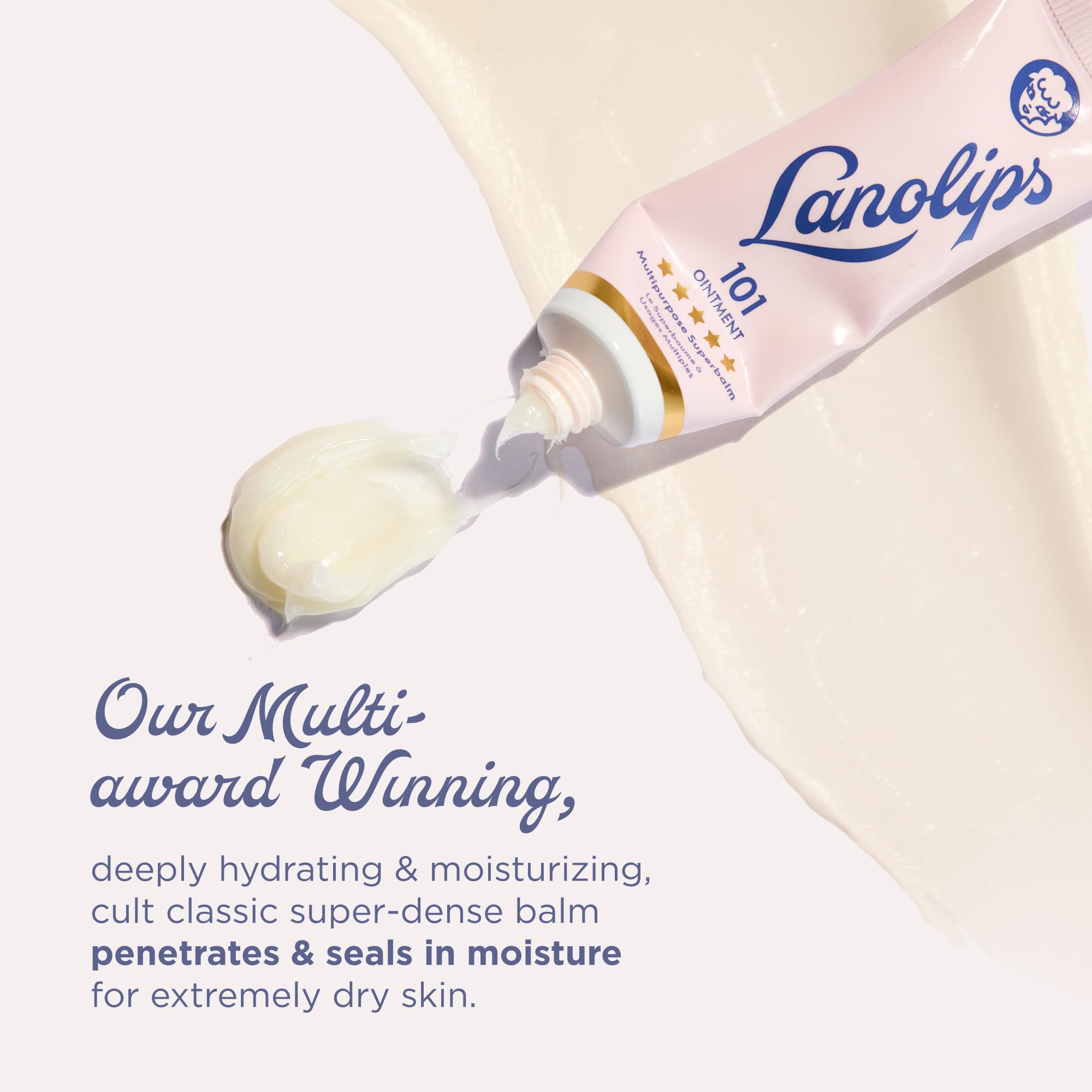 Lanolips 101 Ointment on lips showing quick hydration for dry lips.