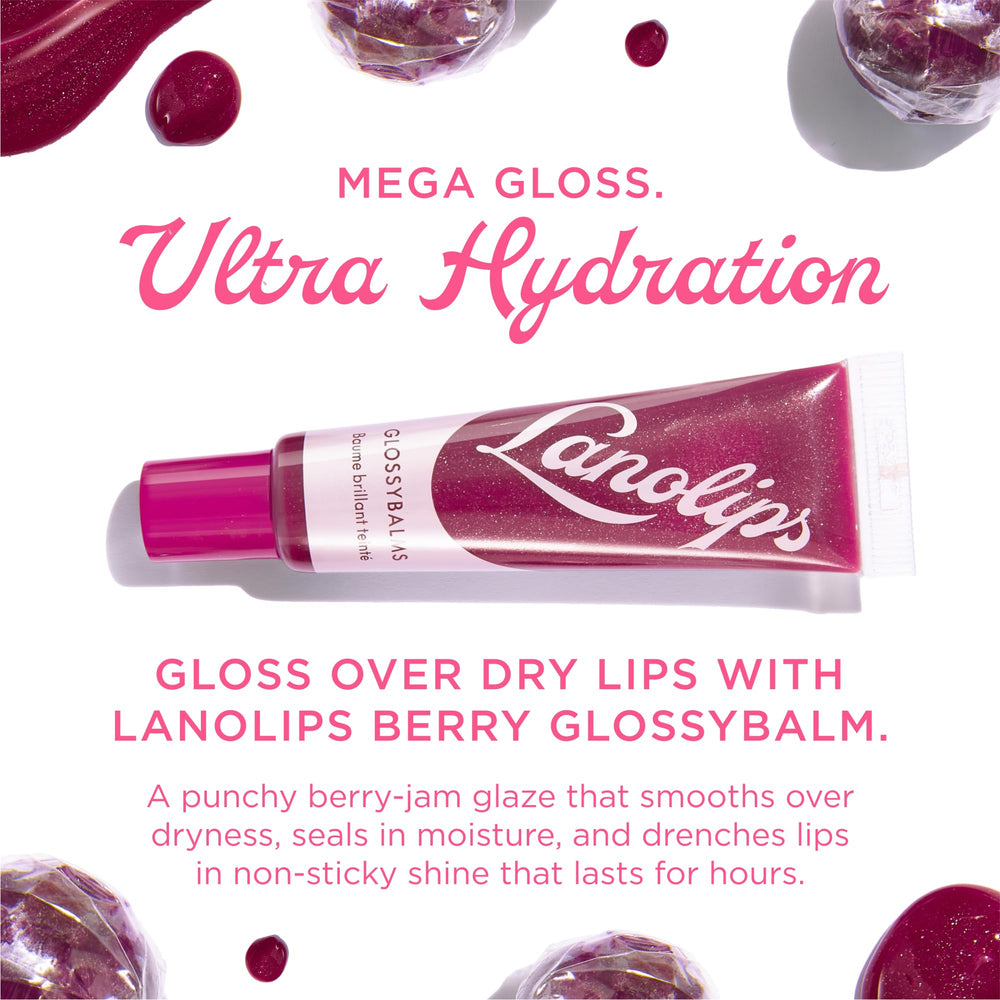 Lanolips Glossybalm Berry tube application ready for on-the-go color.