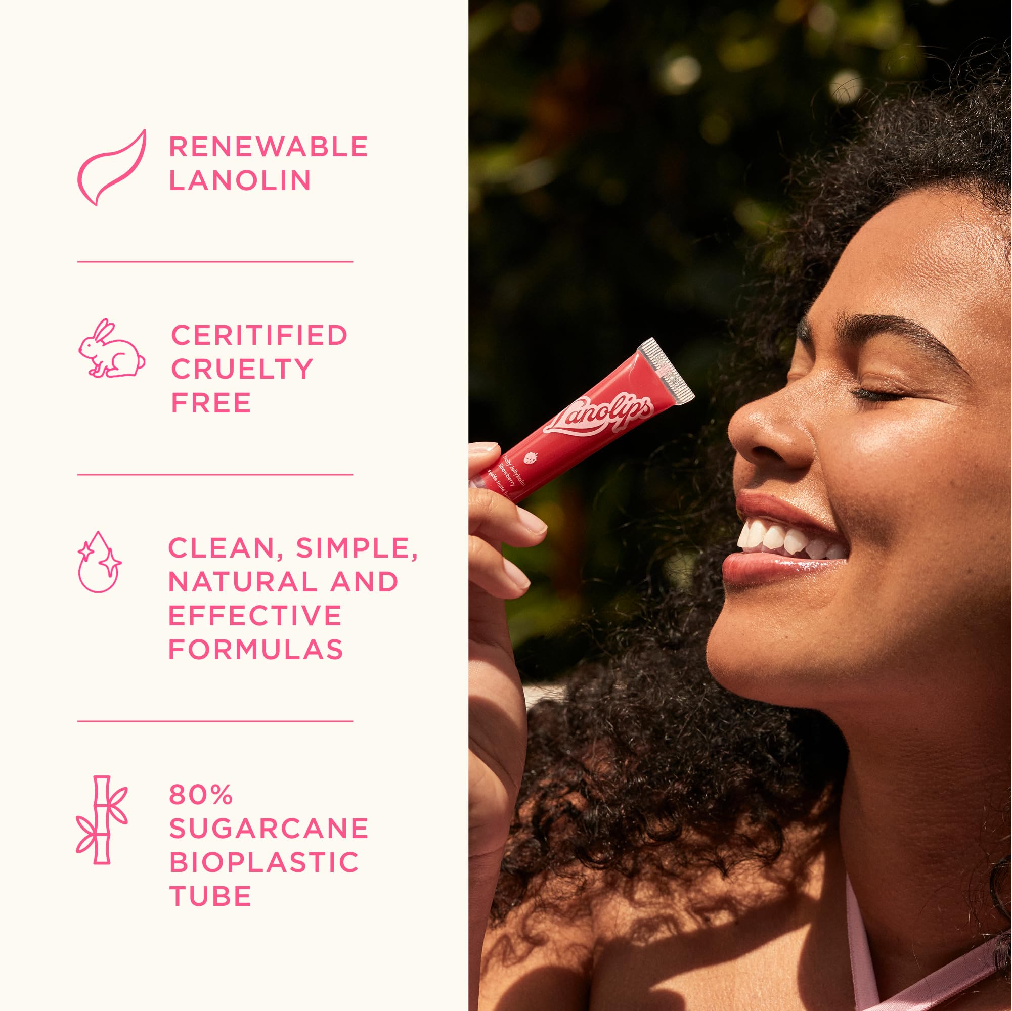Lanolips Glossybalm Packaging sustainability shows eco-friendly sugarcane tubes.