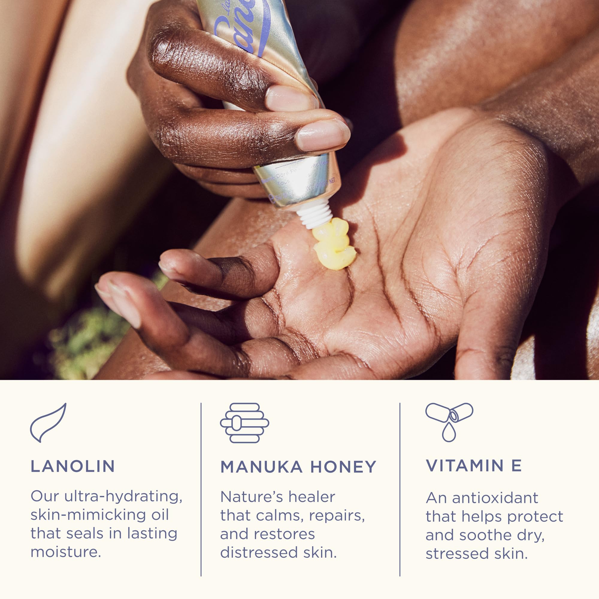 Lanolips Golden Dry Skin Salve applied to feet shows ultra hydration and comfort