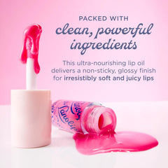 Lanolips Hydrating Lip Oil Duo Raspberry application provides a cushiony, fruity glow.