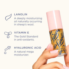 Lanolips Raspberry lip oil gloss close-up with vibrant shine.