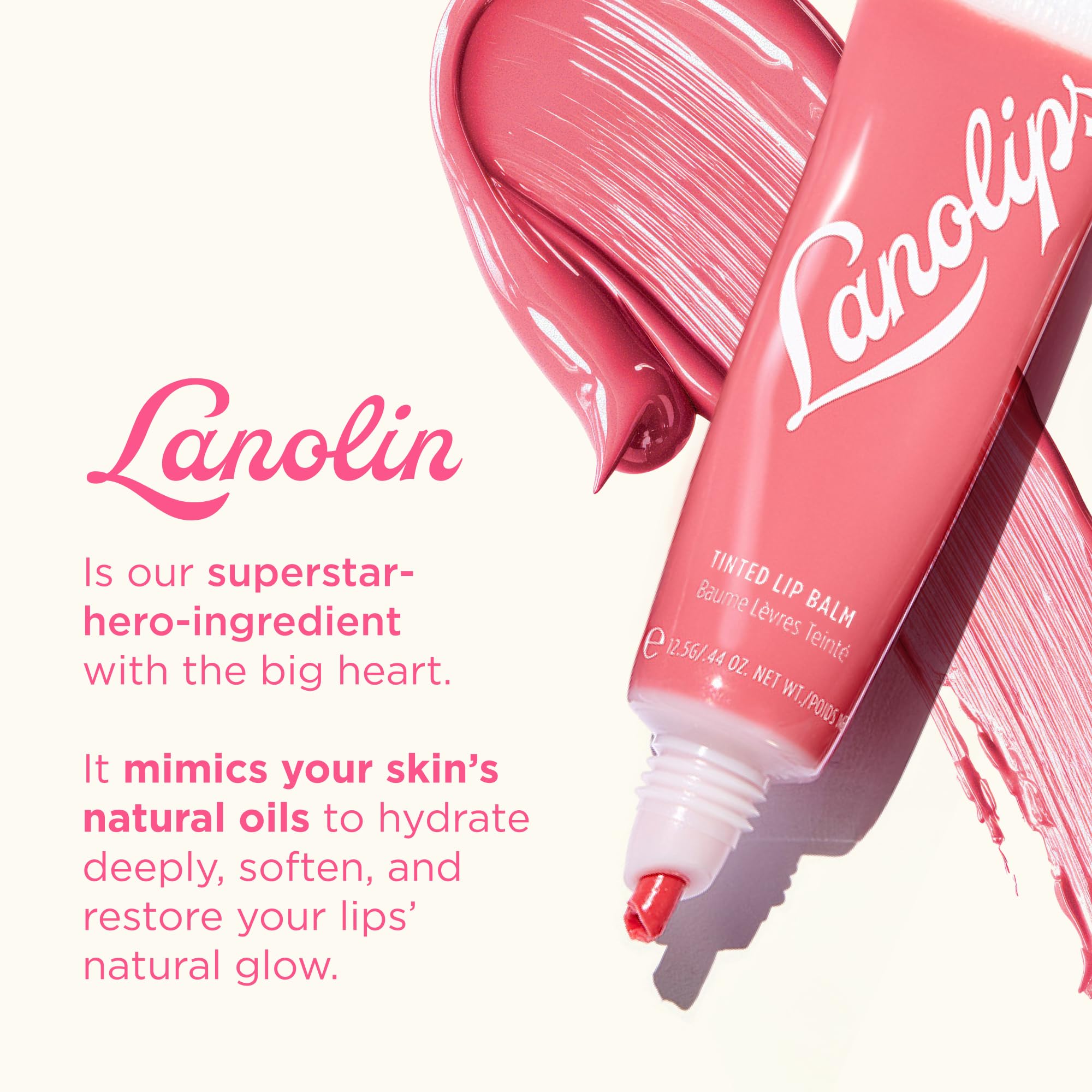 Lanolips Tinted Lip Balm jar close-up highlights creamy texture.