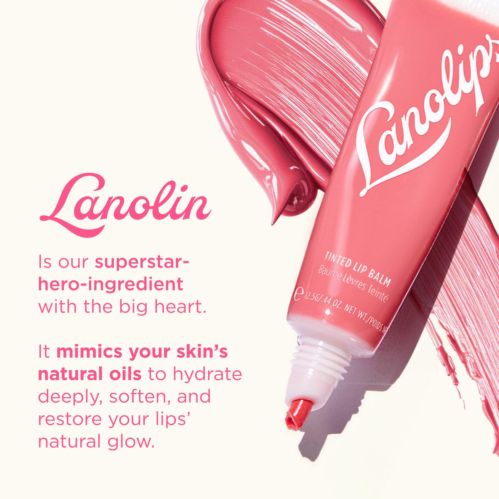 Lanolips Tinted Lip Balm jar close-up highlights creamy texture.