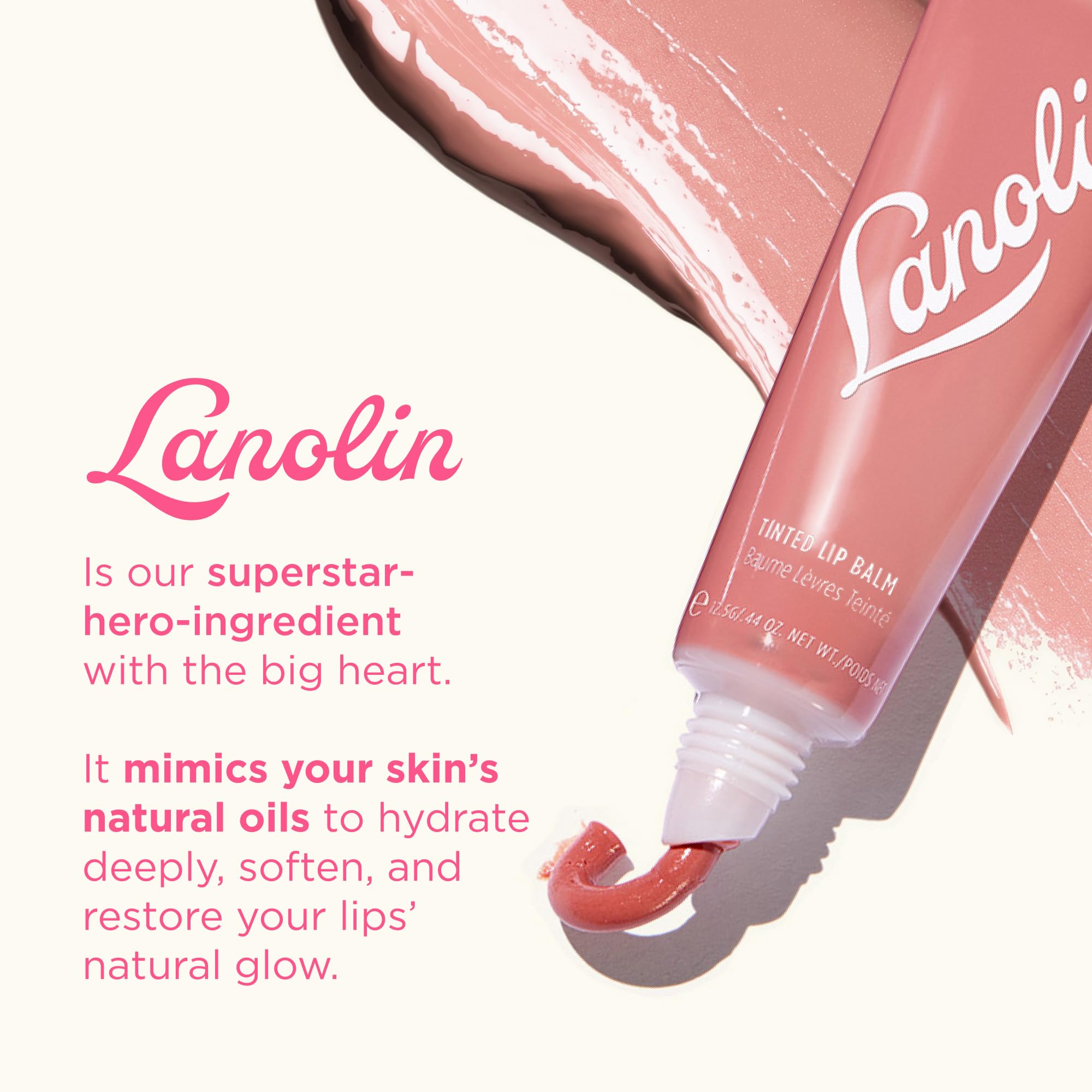 Lanolips Tinted Lip Balm lips close-up shows hydrated lips.