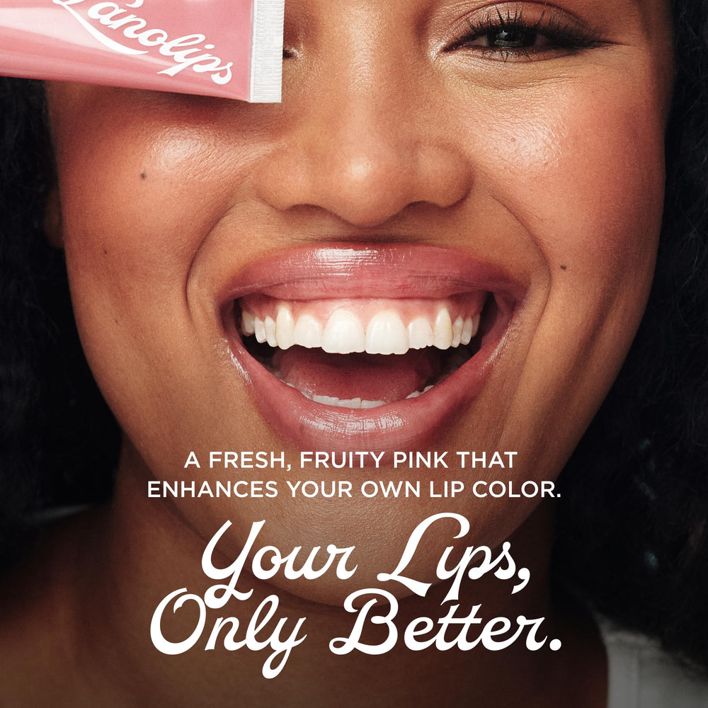 Lanolips Rhubarb on lips creates a subtle, buildable rosy look.