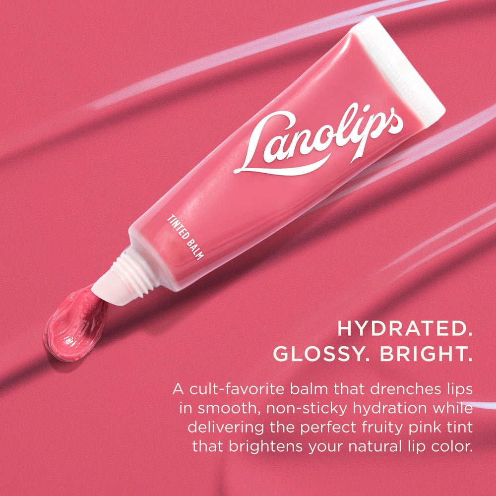 Lanolips Rhubarb swatch shows sheer, nourishing tint.