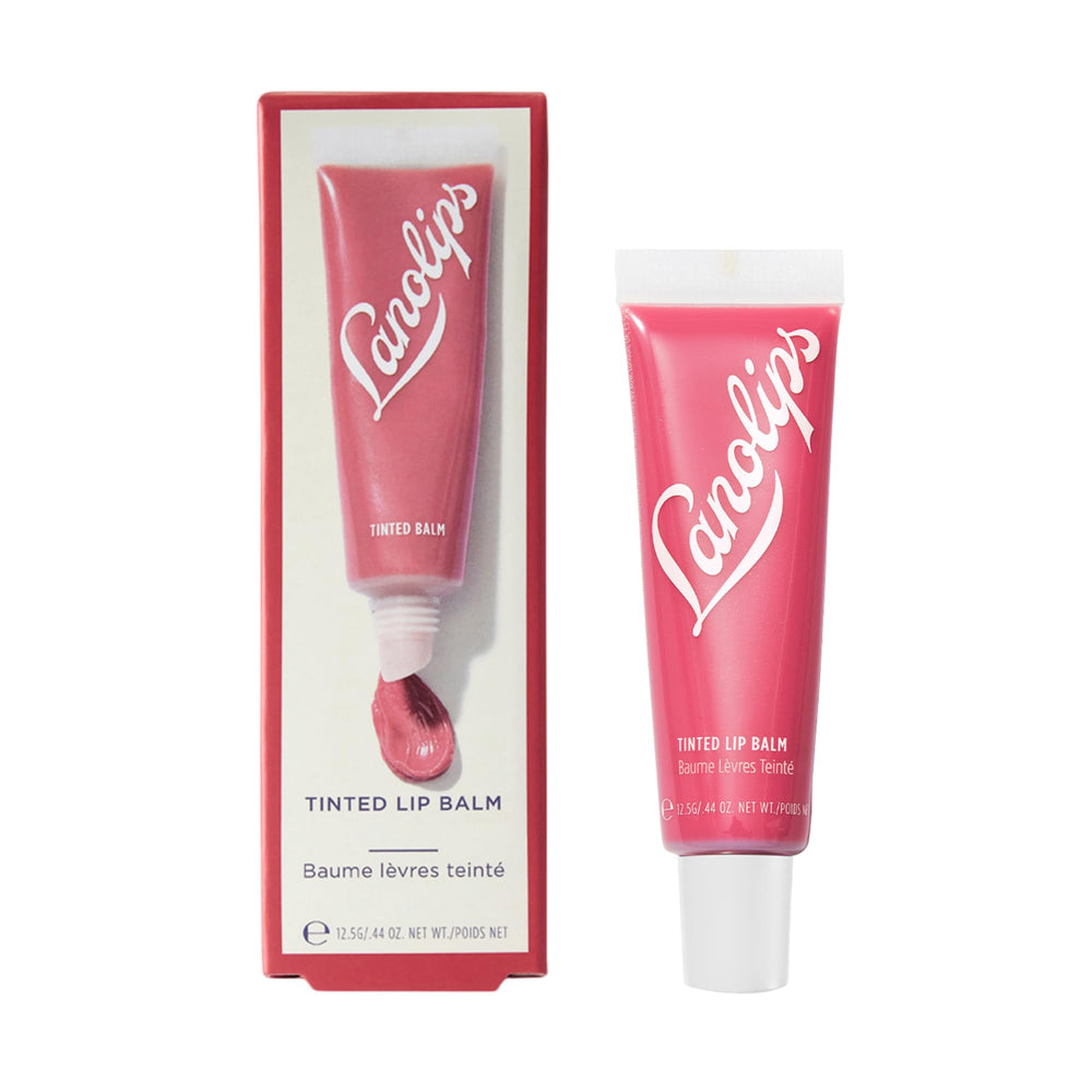Lanolips Tinted Lip Balm Rhubarb tube provides hydrating color for lips.