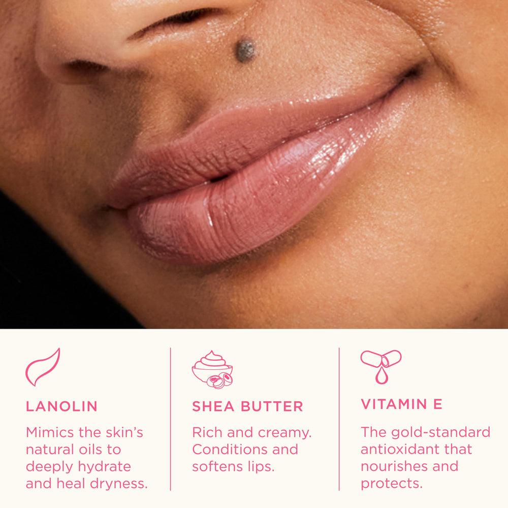 Lanolips Tinted Lip Balm swatches reveal sheer nude tint options.