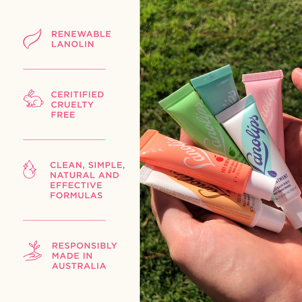 Lanolips Tinted Lip Balm Vitamin E provides antioxidant-supporting care.