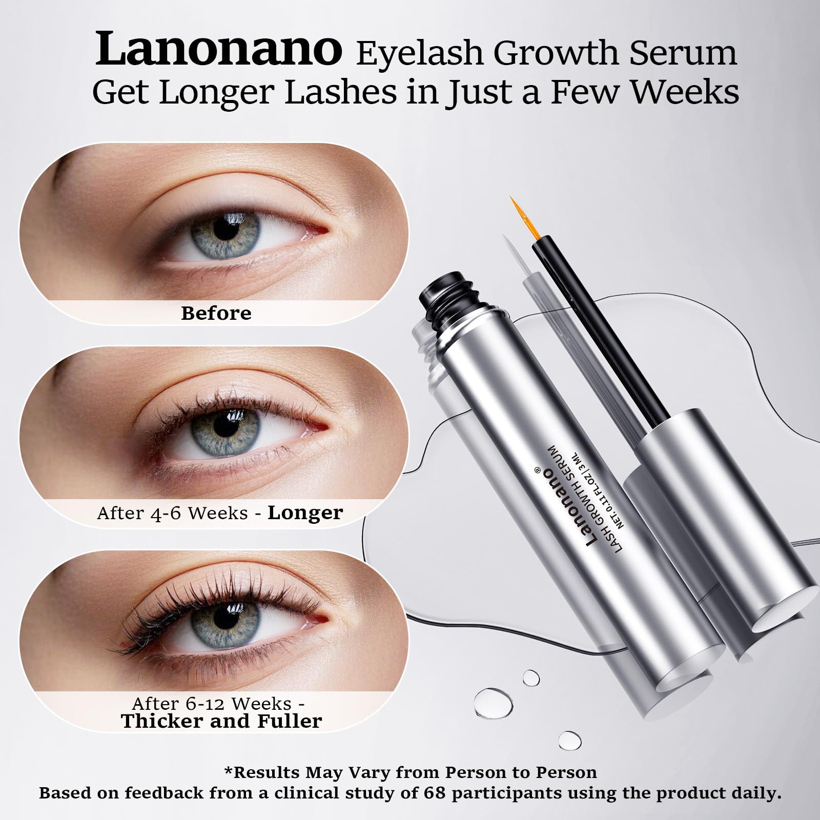 Lanonano Lash Serum precision applicator highlights easy, targeted lash application.