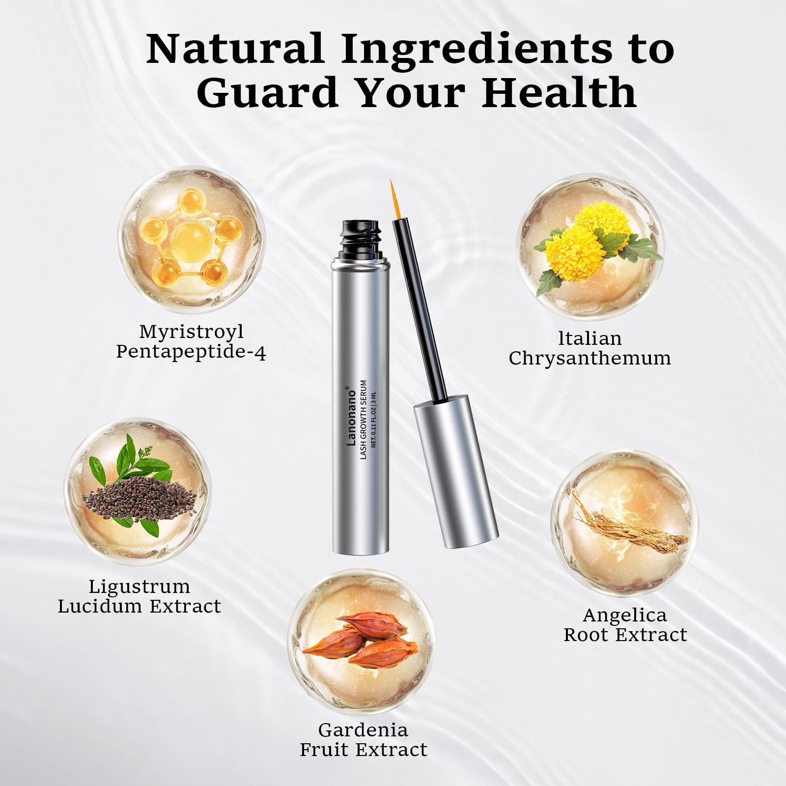 Lanonano Lash Serum brush-application shows clean line along lash base.