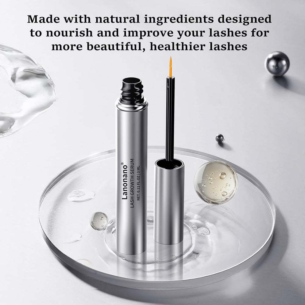 Lanonano Lash Serum compact 3ml packaging fits in travel bag.