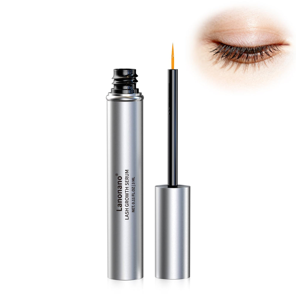 Lanonano Lash Serum tube closeup demonstrates premium packaging for easy daily use.