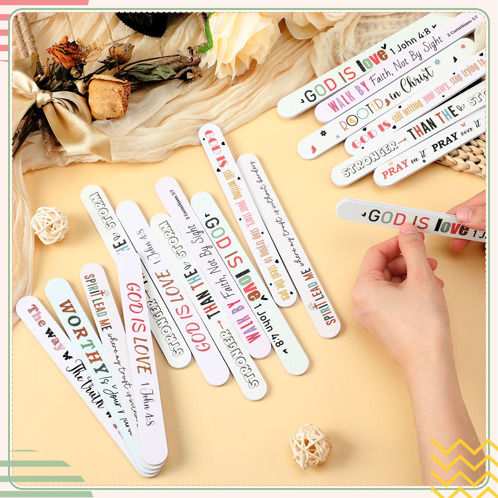 Lanties 10 styles Christian emery boards arranged for church gift sets.