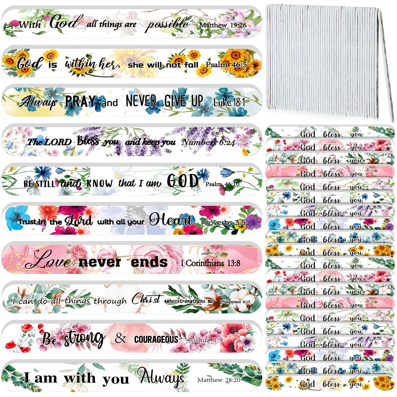 Lanties Christian nail files 50-pack set showing variety for stocking stuffers and gifts.