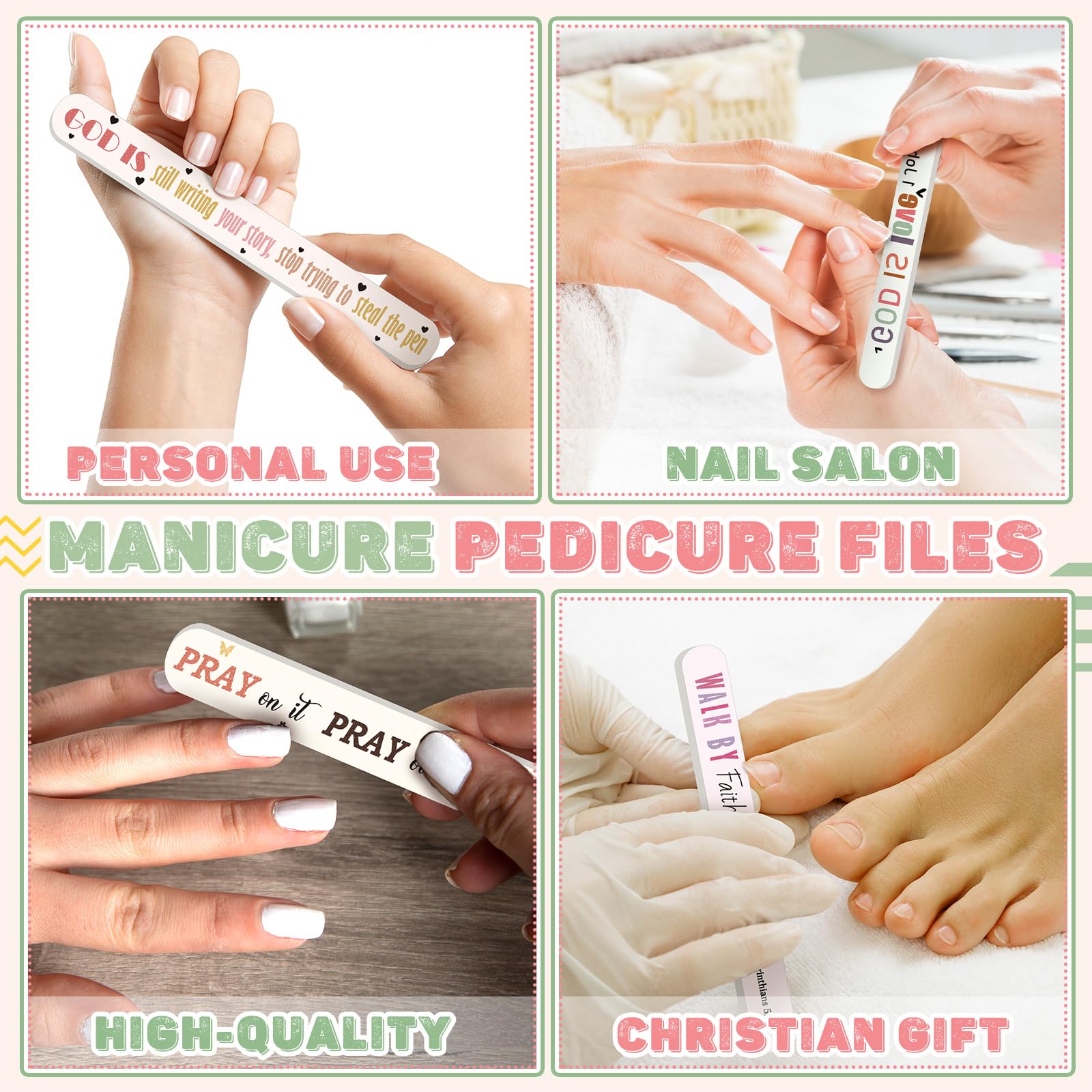 Lanties Christian nail files in use for at-home manicure sessions.