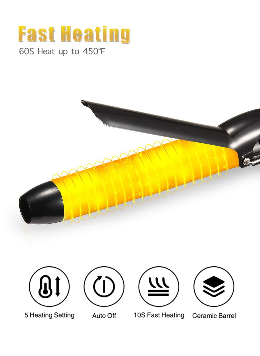 LANVIER curling iron 360-degree swivel cord enhances maneuverability.